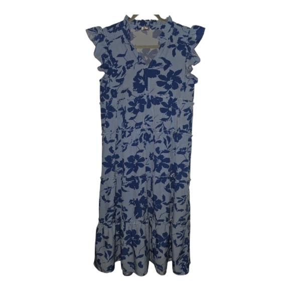 Umgee Dresses & Skirts - Umgee Navy Floral Ruffle Midi Dress